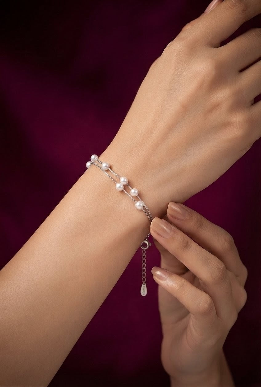 925 Sterling Silver White Pearl Bracelet