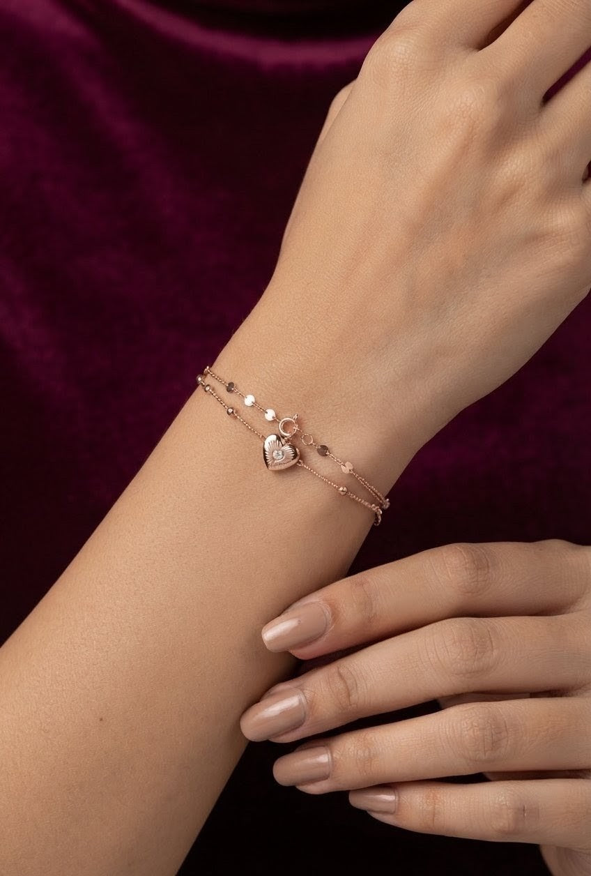 925 Sterling Silver Double-Chain Heart Bracelet