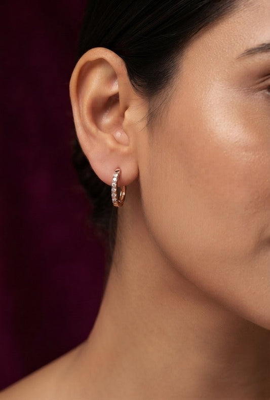 925 Sterling Silver Paved Hoop Earrings