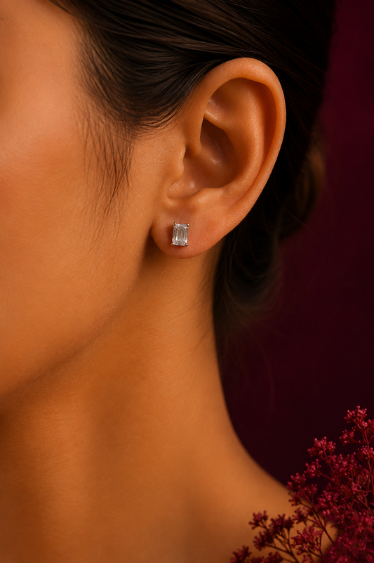 925 Sterling Silver Rose Gold-Tone Rectangular Drop Earrings