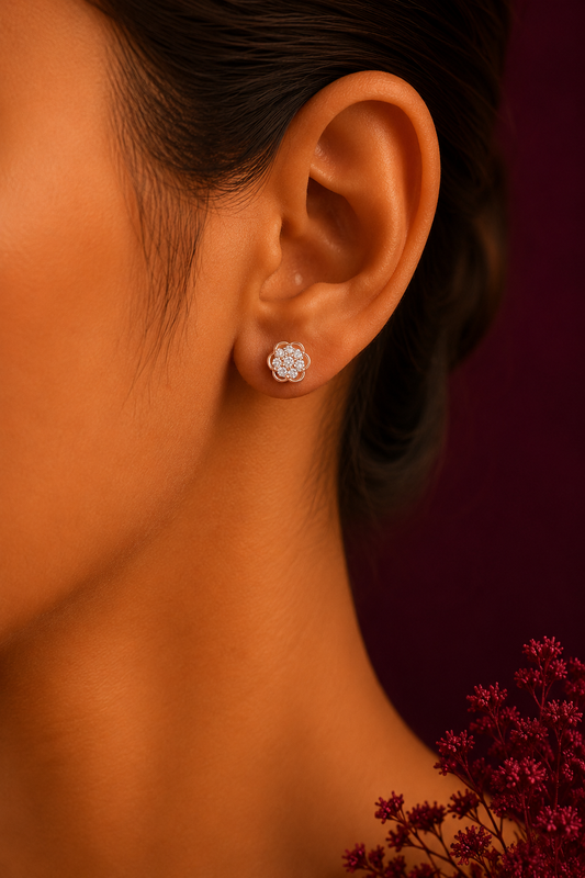 925 Sterling Silver Rose Gold-Tone Floral Stud Earrings