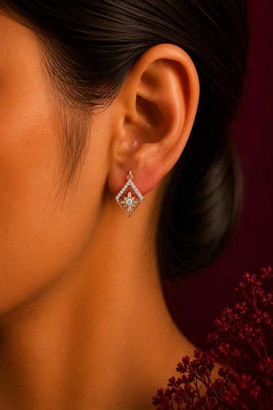 925 Sterling Silver Rose Gold-Tone Geometric Drop Earrings