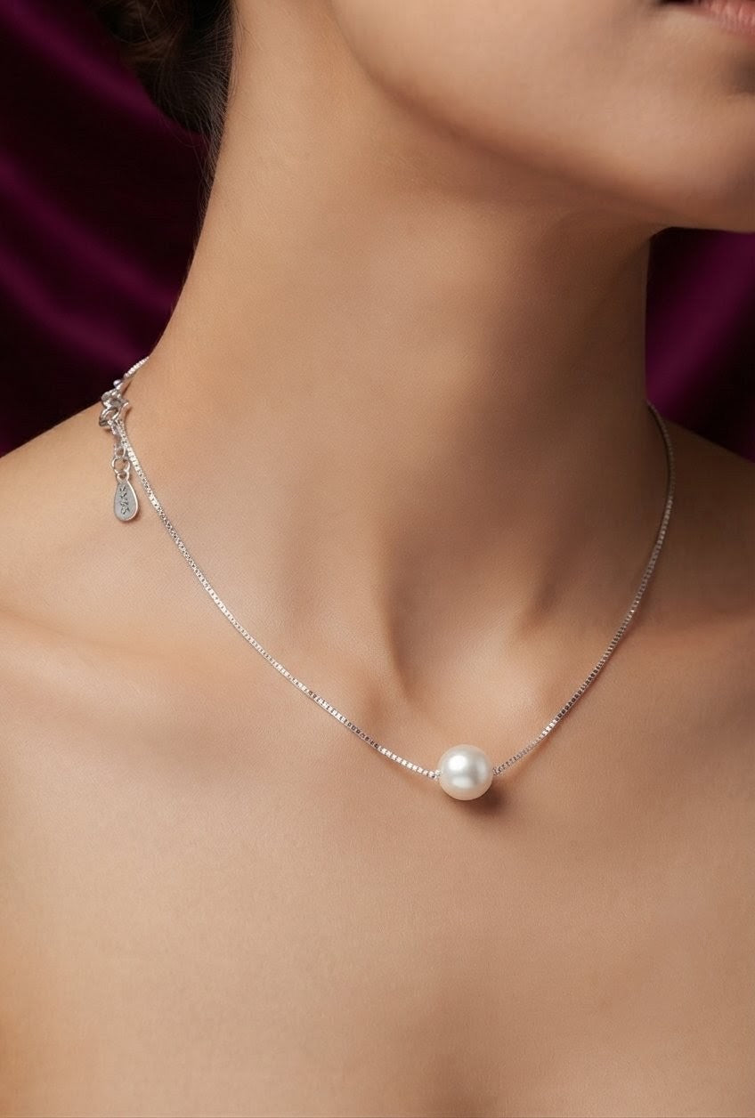 925 Sterling Silver Minimalist White Pearl Necklace