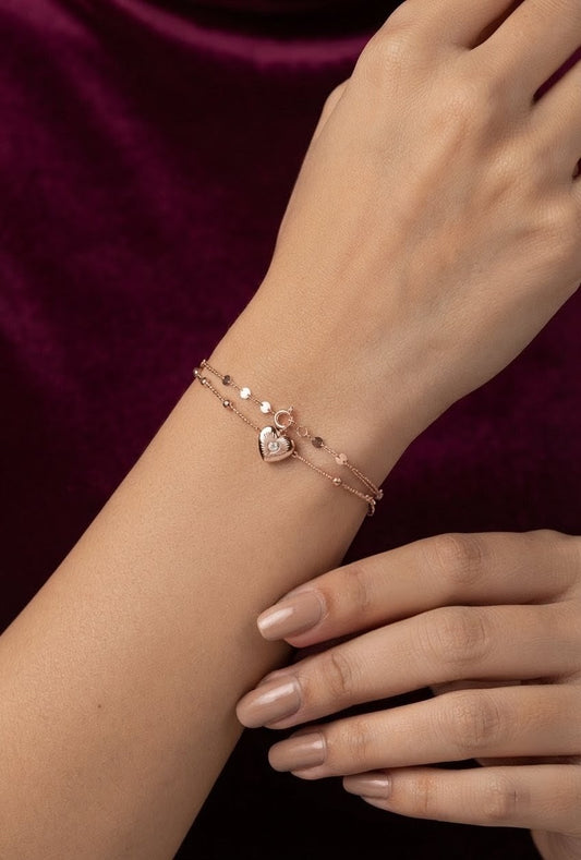 925 Sterling Silver Double-Chain Heart Bracelet