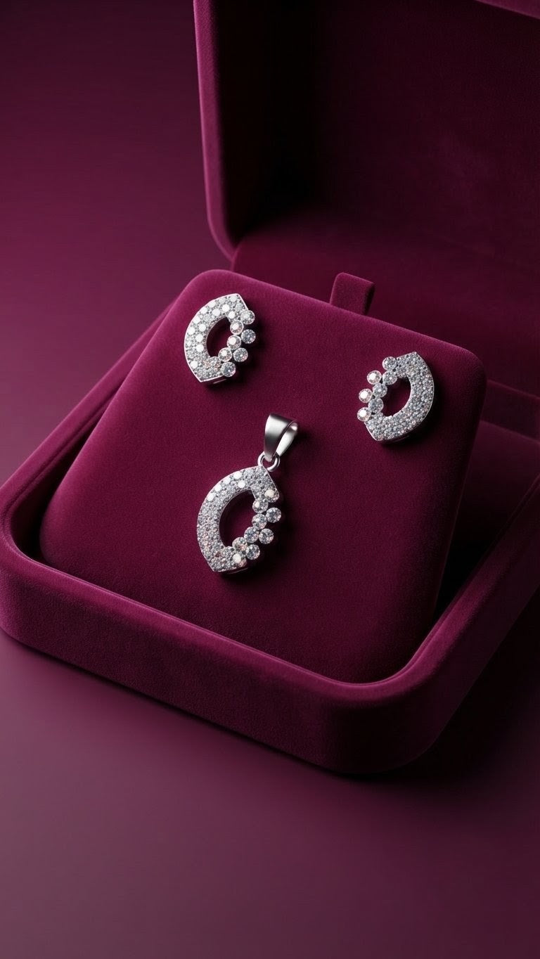 925 Sterling Silver Oval Pendant & Earrings Set