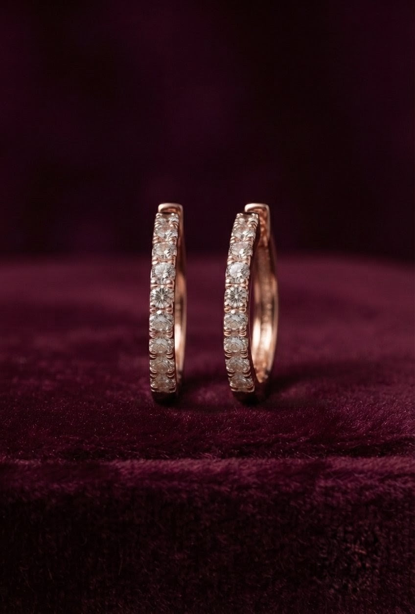 925 Sterling Silver Paved Hoop Earrings