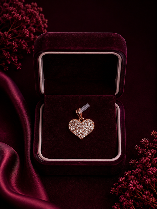 925 Sterling Silver Rose Gold-Tone Sparkling Heart Pendant