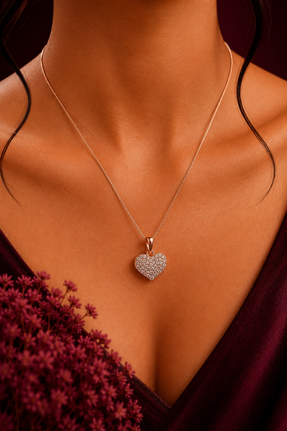 Rose Gold Heart 925 Silver Pendant - close-up