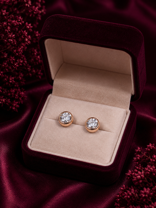 925 Sterling Silver Rose Gold-Tone Round Stud Earrings
