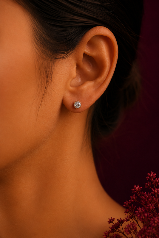 925 Sterling Silver Rose Gold-Tone Round Stud Earrings
