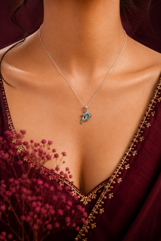 925 Sterling Silver Blue-Green Fish Pendant