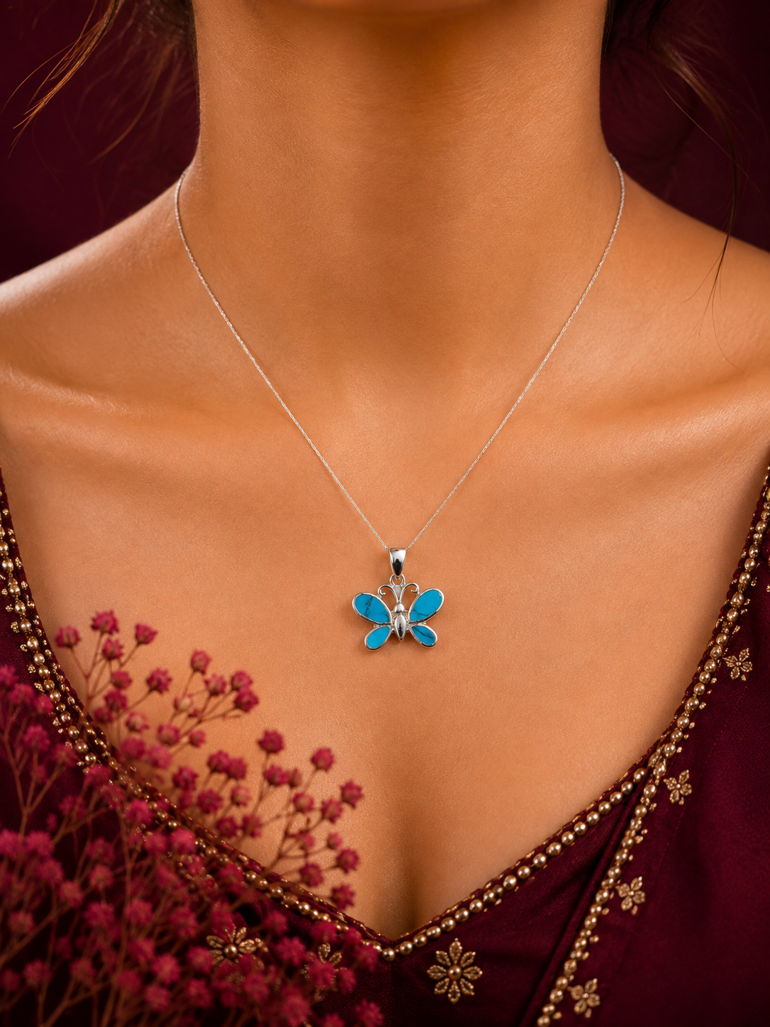 925 Sterling Silver Blue Butterfly Pendant