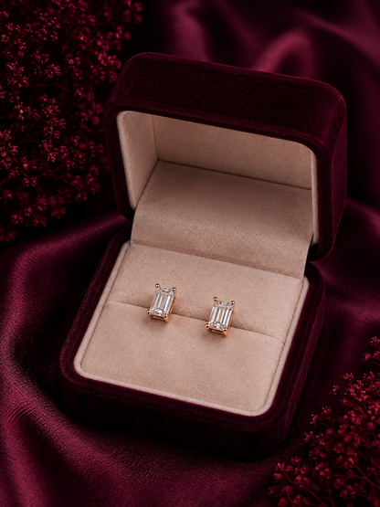 925 Sterling Silver Rose Gold-Tone Rectangular Drop Earrings