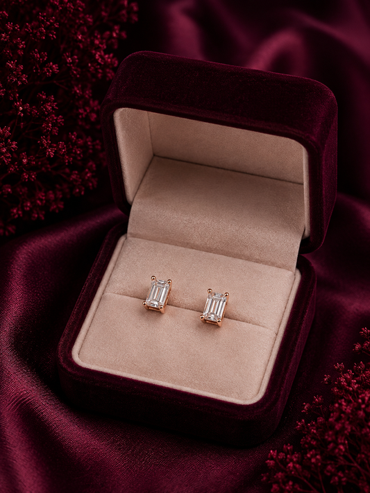 925 Sterling Silver Rose Gold-Tone Rectangular Drop Earrings