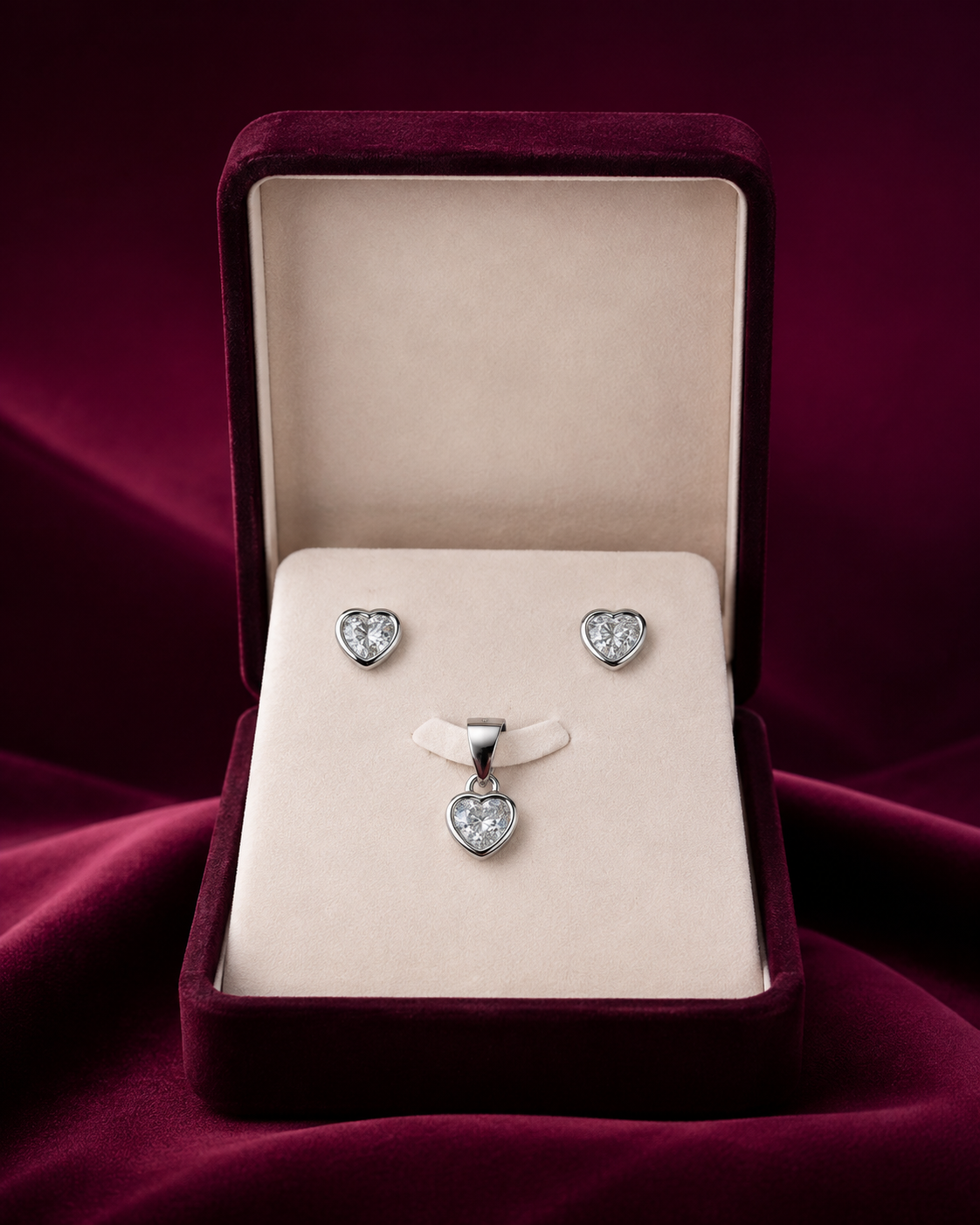 925 Sterling Silver Sparkling Heart Pendant & Earrings Set