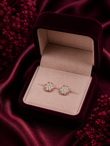 925 Sterling Silver Rose Gold-Tone Floral Stud Earrings