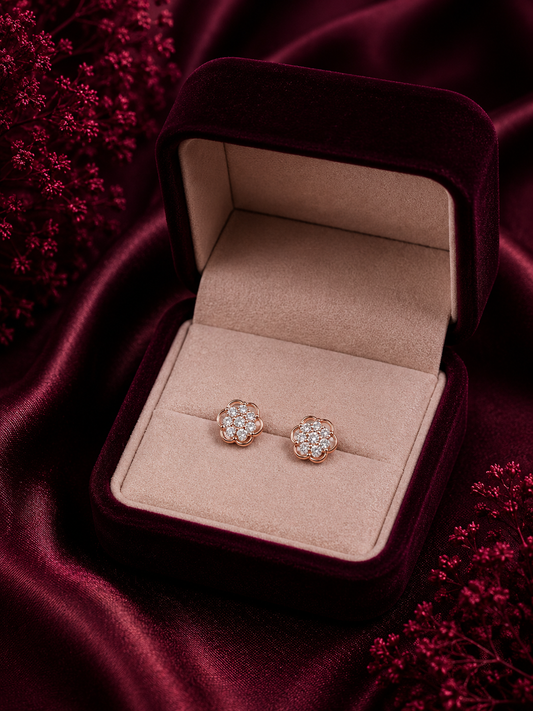925 Sterling Silver Rose Gold-Tone Floral Stud Earrings