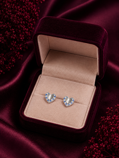 925 Sterling Silver Blue Stone Heart Stud Earrings