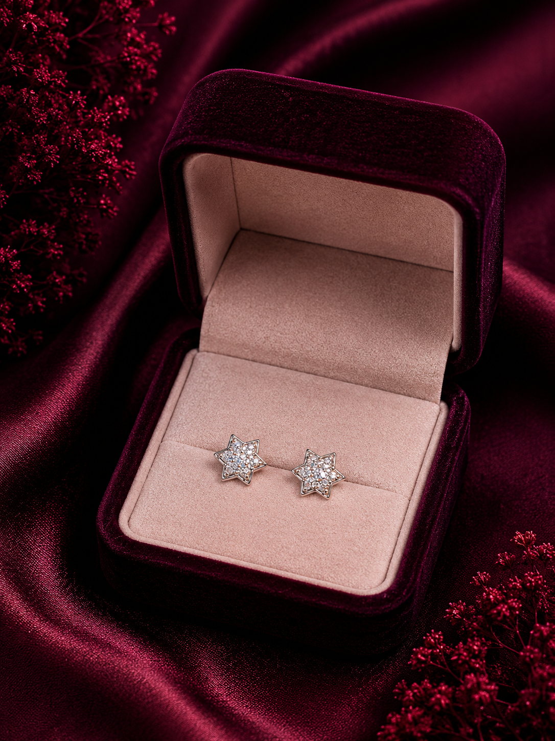 925 Sterling Silver Floral Star Stud Earrings