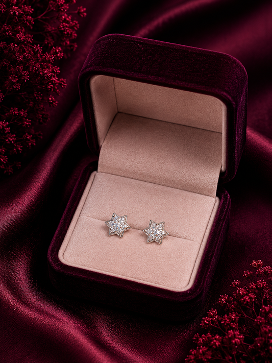 925 Sterling Silver Floral Star Stud Earrings