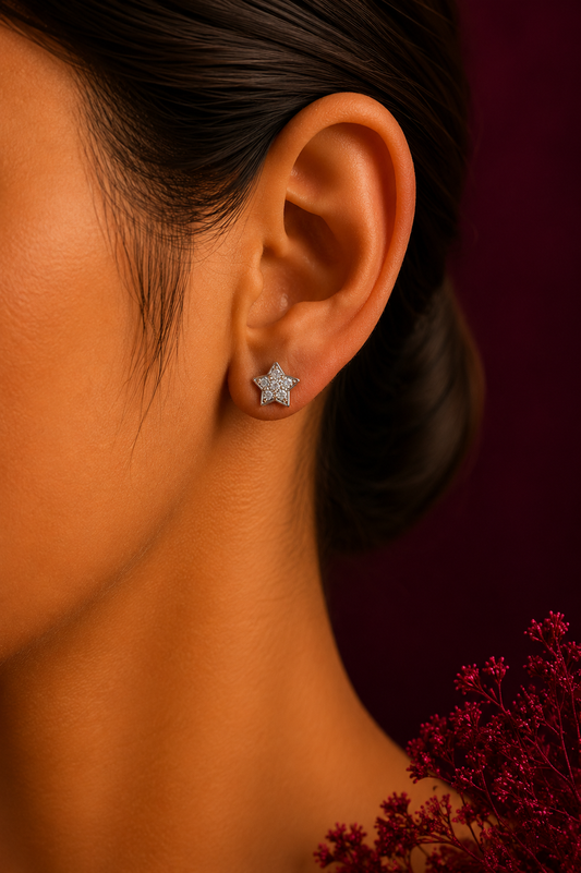 925 Sterling Silver Floral Star Stud Earrings