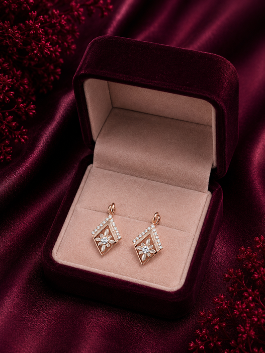 925 Sterling Silver Rose Gold-Tone Geometric Drop Earrings