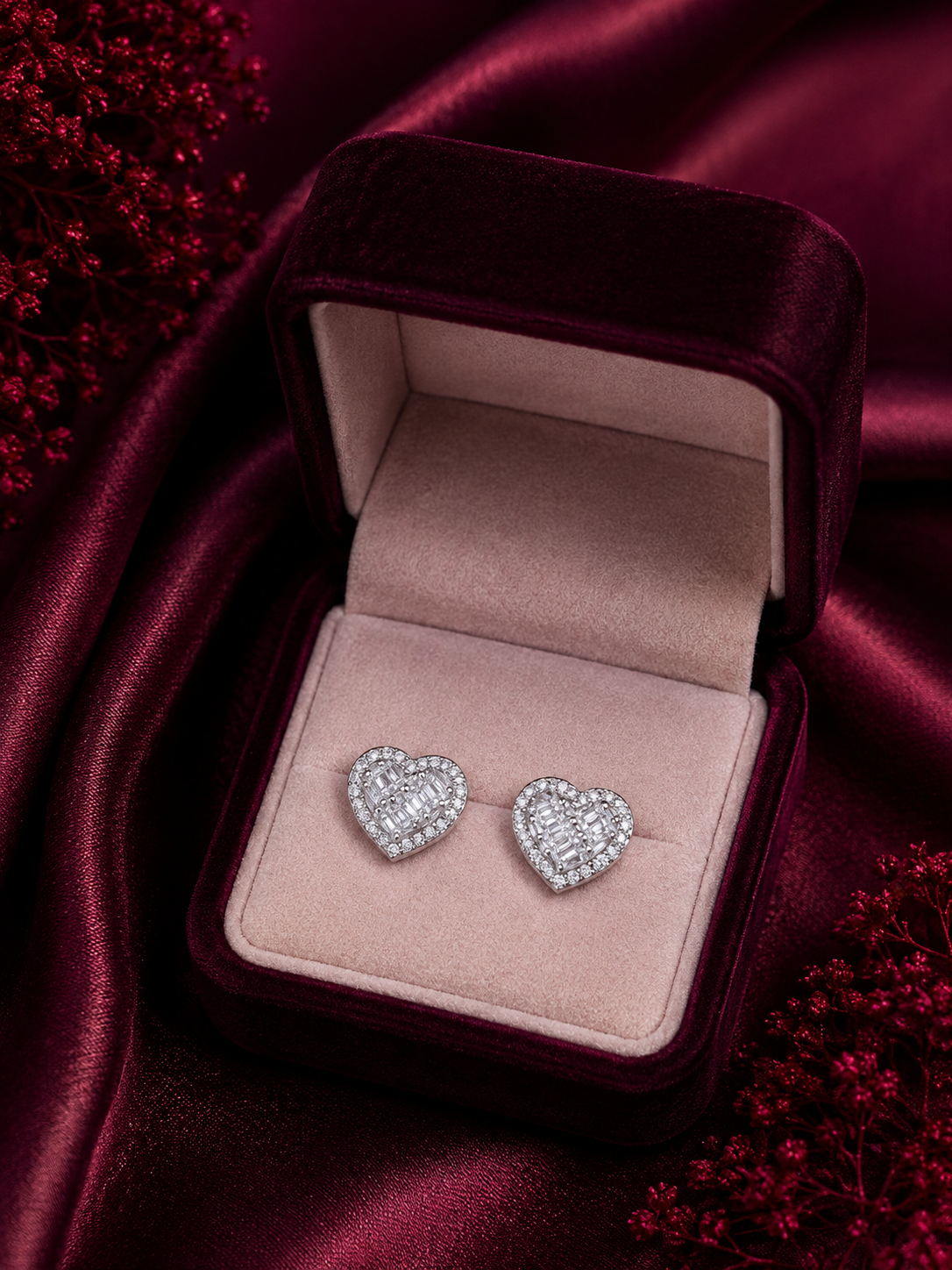 925 Sterling Silver Sparkling Heart Drop Earrings