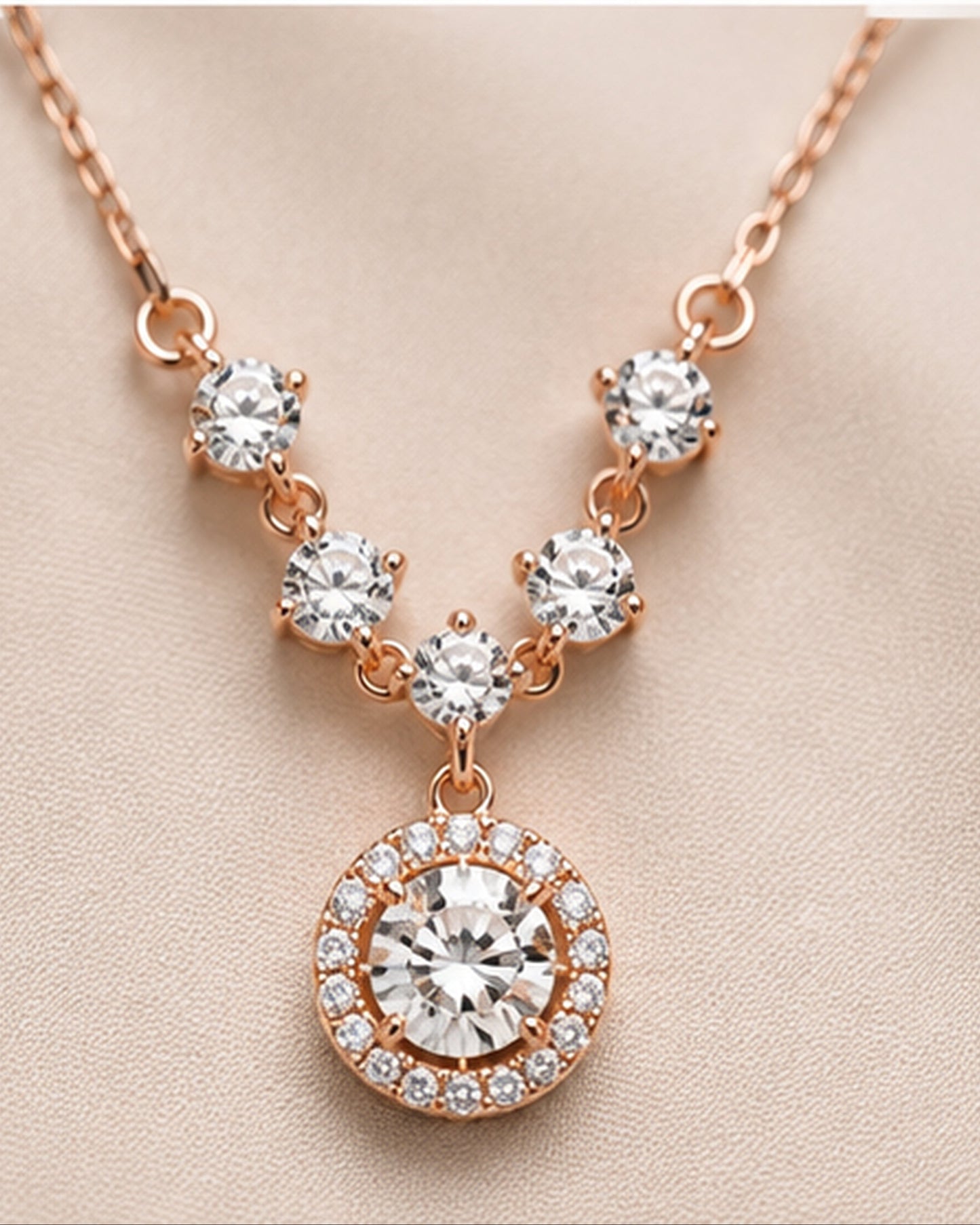 CZ Halo Pendant Necklace 925 Sterling Silver - close-up detail