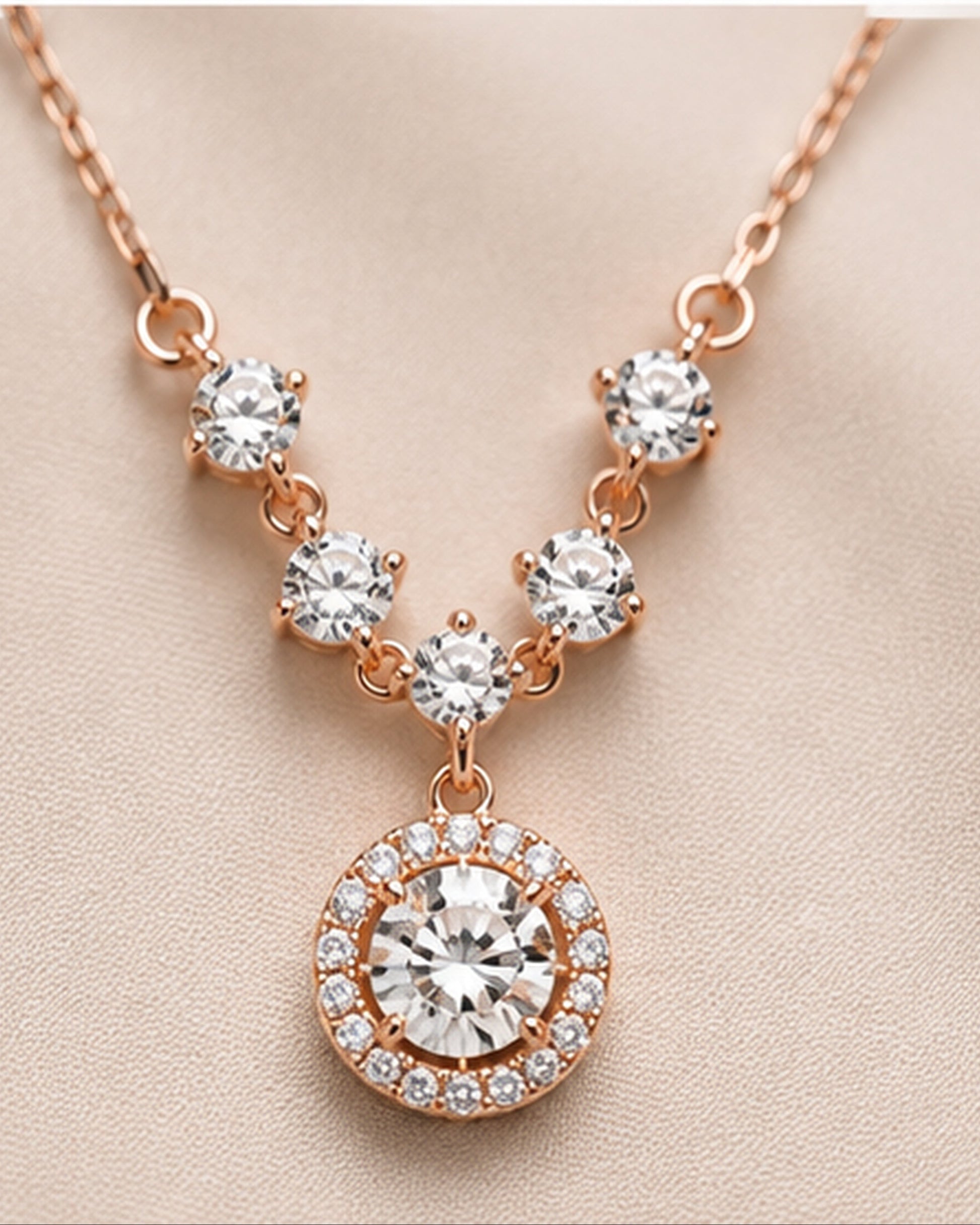 CZ Halo Pendant Necklace 925 Sterling Silver - close-up detail