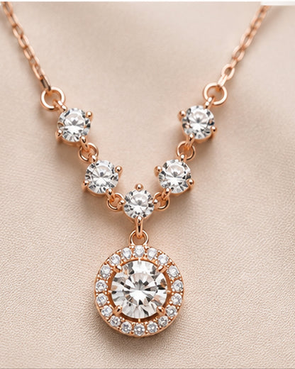 CZ Halo Pendant Necklace 925 Sterling Silver - close-up detail