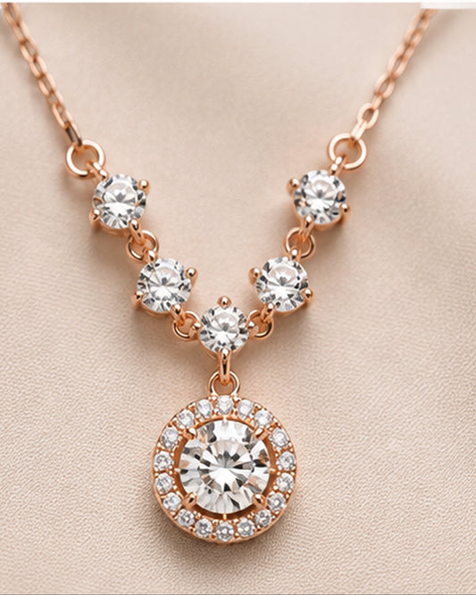 CZ Halo Pendant Necklace 925 Sterling Silver - close-up detail