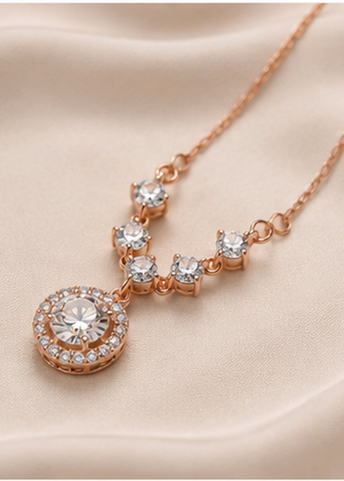 CZ Halo Pendant Necklace 925 Sterling Silver - different angle