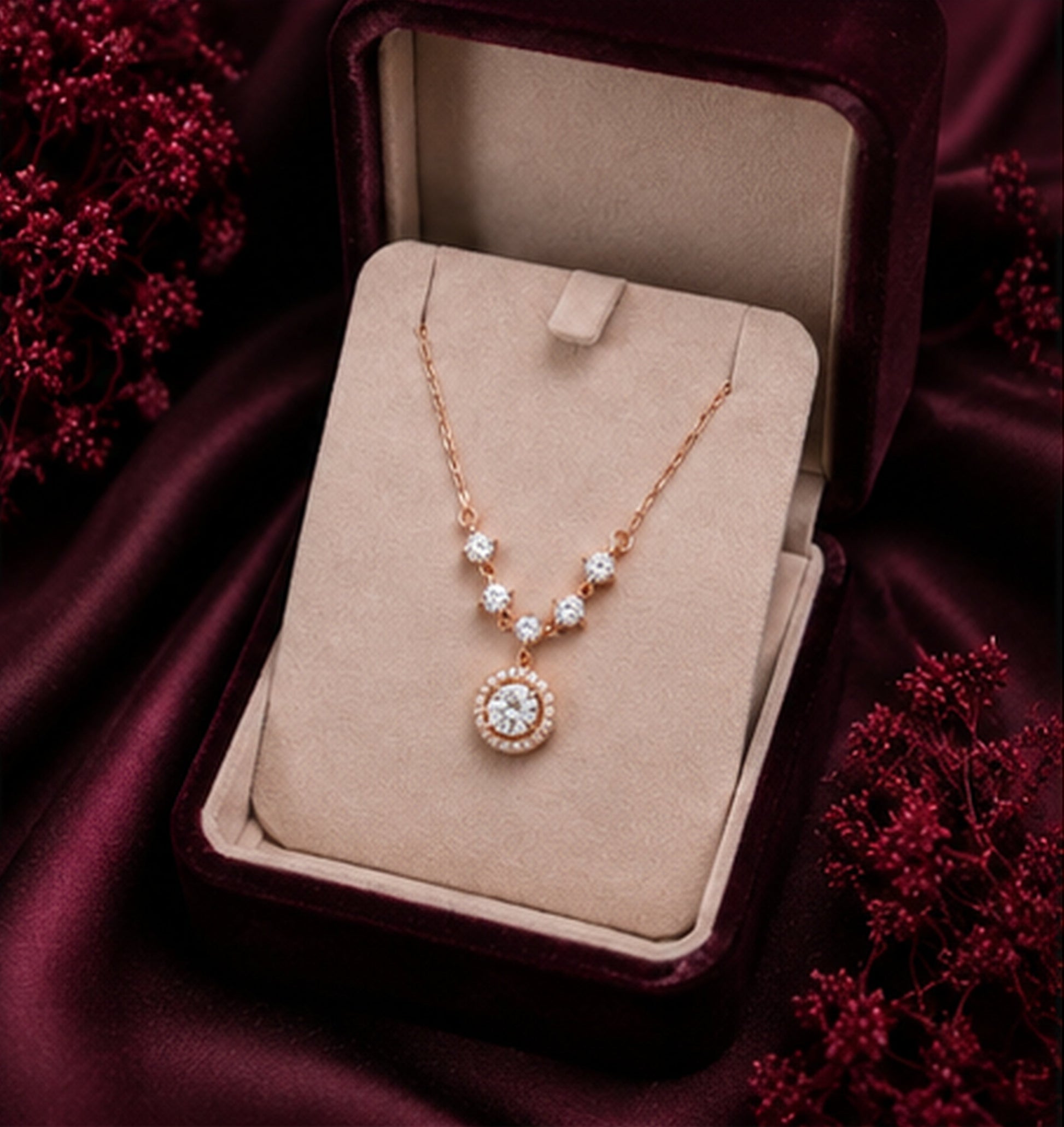 CZ Halo Pendant Necklace 925 Sterling Silver - lifestyle styling
