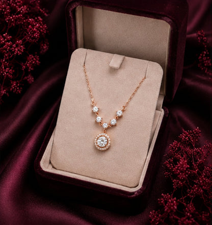 CZ Halo Pendant Necklace 925 Sterling Silver - lifestyle styling
