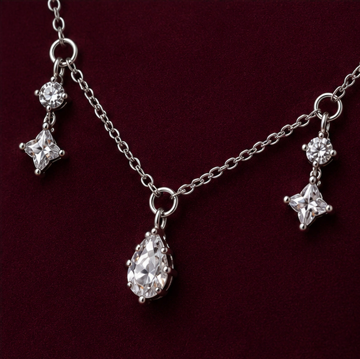 925 Sterling Silver Dainty Charm Necklace close-up detail