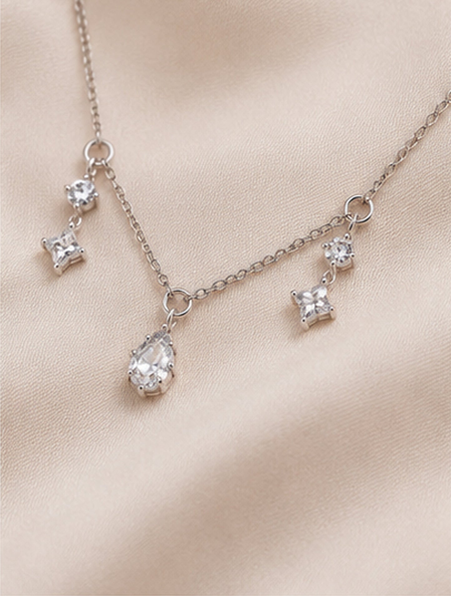 925 Sterling Silver Dainty Charm Necklace different angle