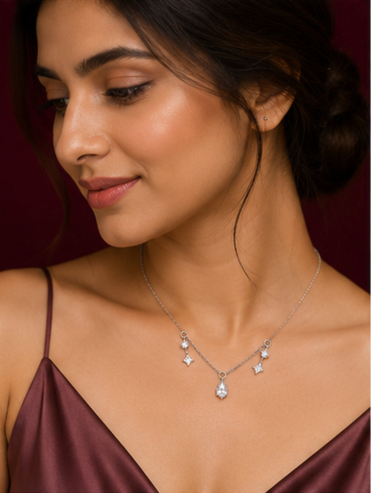 925 Sterling Silver Dainty Charm Necklace worn by model