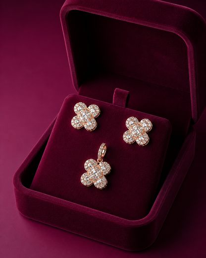 925 Sterling Silver Floral Pendant & Earrings Set