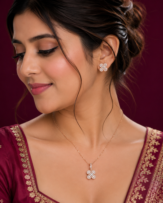 925 Sterling Silver Floral Pendant & Earrings Set